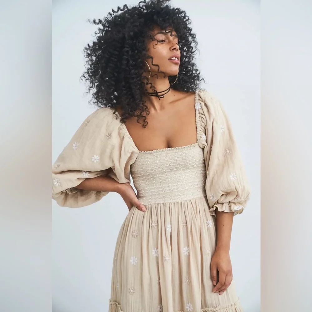 Free People Dahlia Embroidered Maxi Dress in Pearl Island